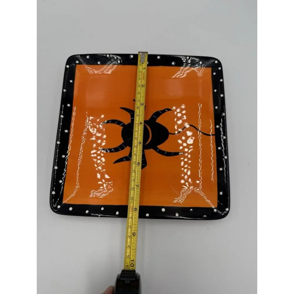 Houseware Black Spider Spooky Halloween Earthenware 8” Square Plate